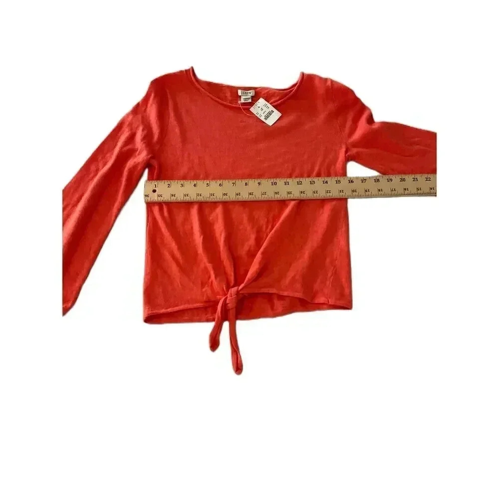 NWT J Crew Orange Long Sleeve Crop Top‎ Tie Front Womens Bell Sleeve XS - Picture 5 of 6